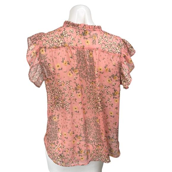 Status by Chenault Pink Floral Flutter Sleeve Keyhole Ruffle Blouse Top Size M - Picture 2 of 5